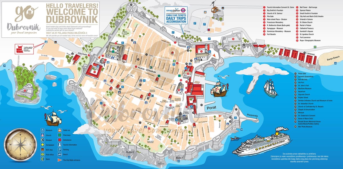 harta e qytetit të vjetër dubrovnik të kroacisë