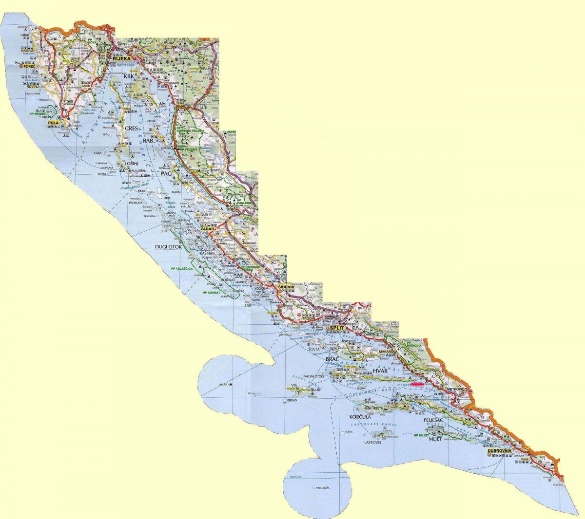 harta e kroacisë bregdetare dhe ishujt