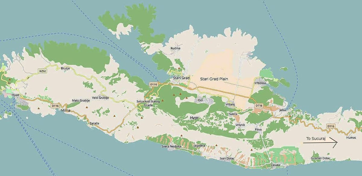 harta e ishullit hvar të kroacisë