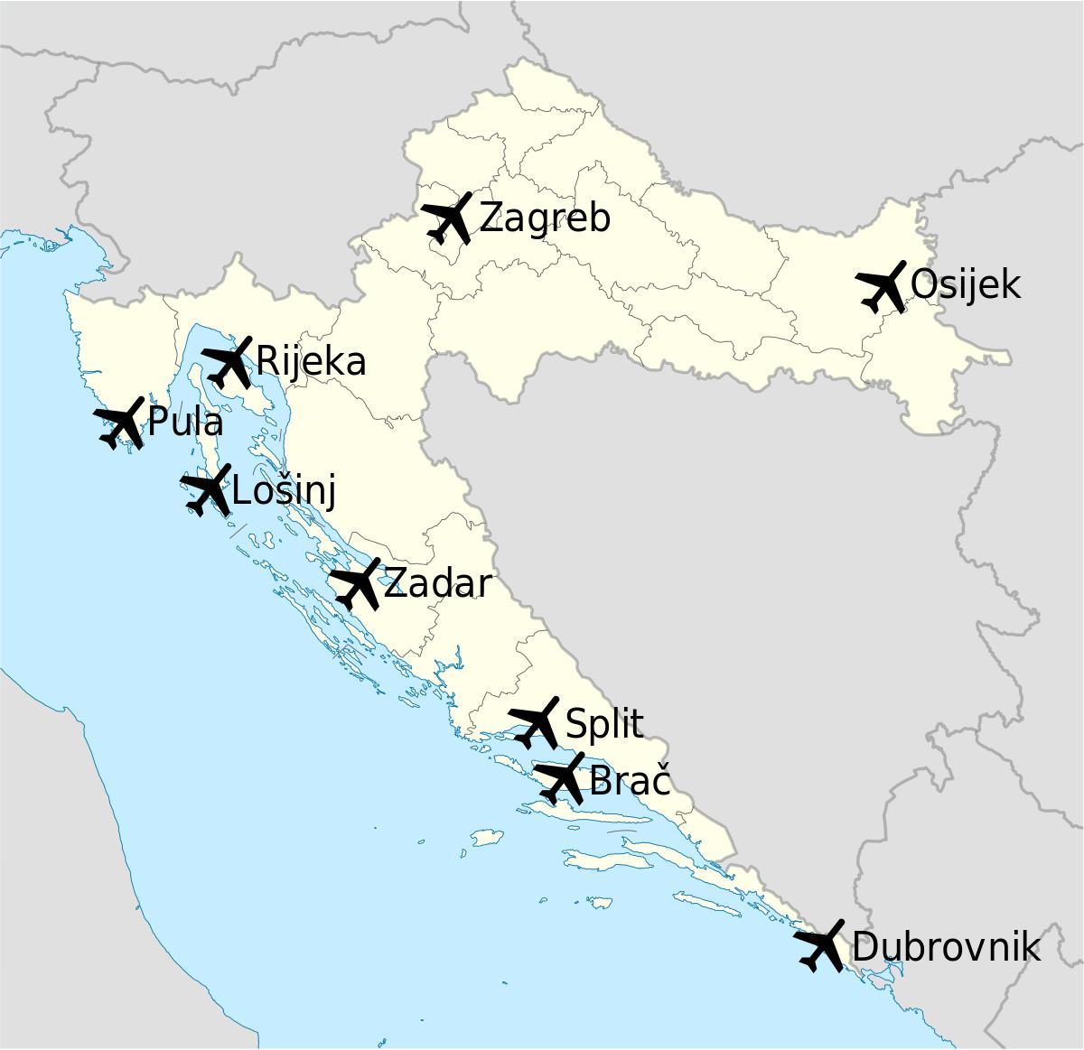 harta e kroacisë treguar aeroporte