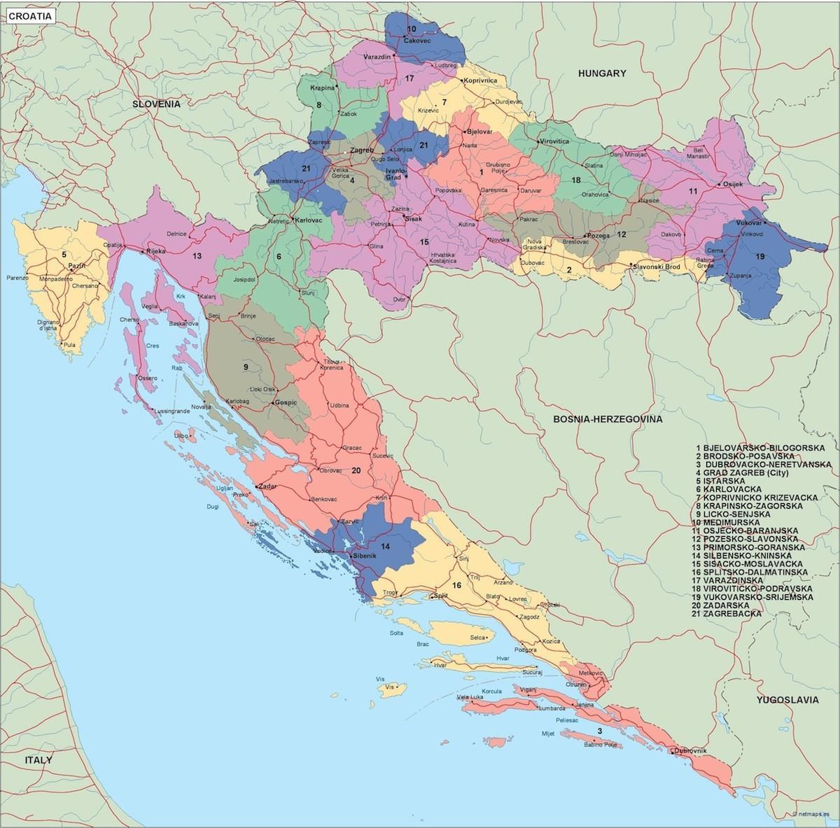 harta e kroacisë politike 