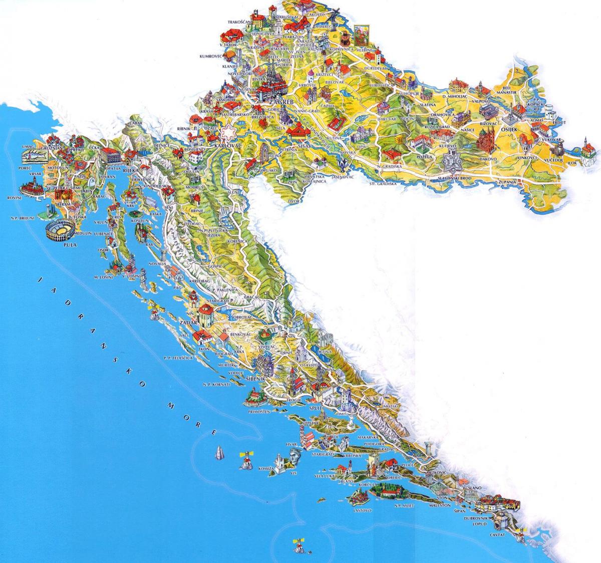 kroacia tërheqjet turistike harta