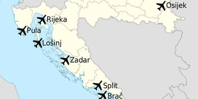Harta e kroacisë treguar aeroporte